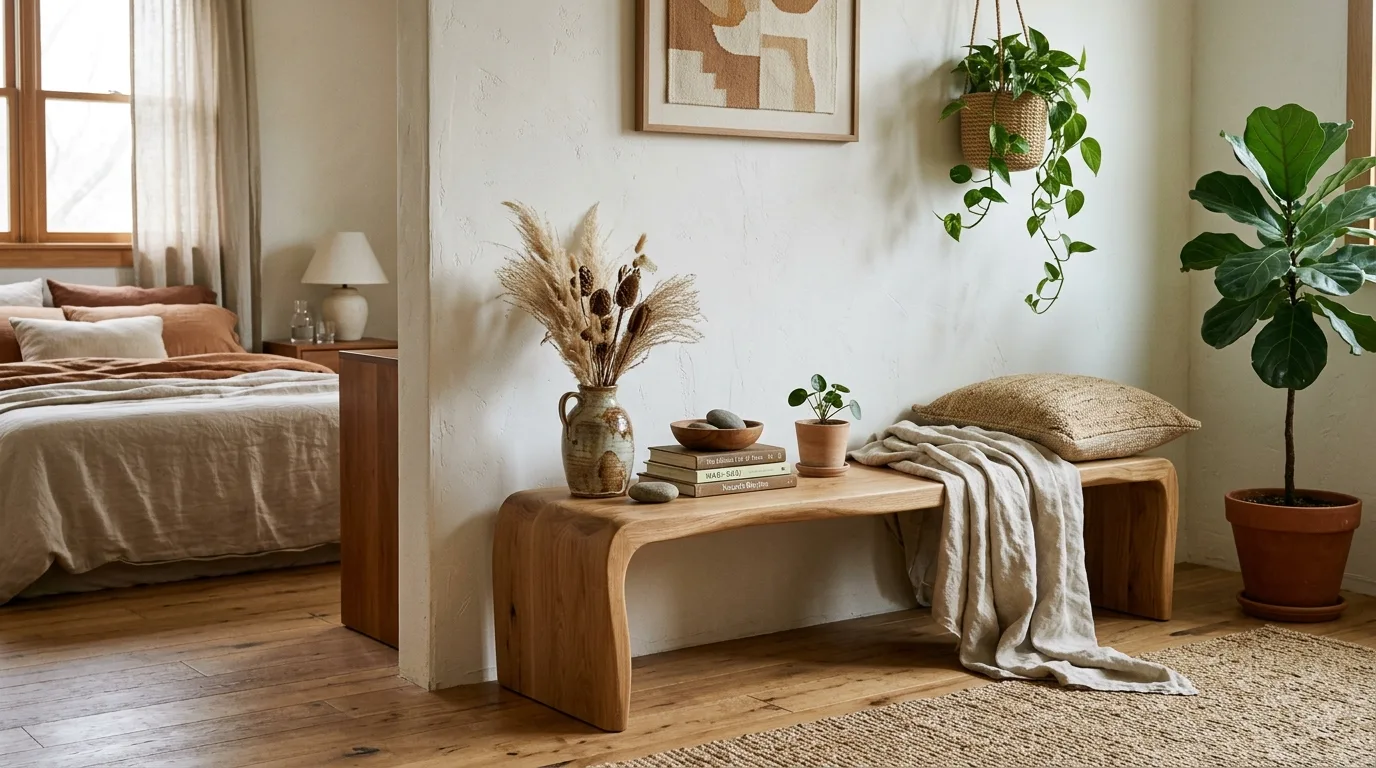 Choose art that supports the quiet mood inspiration for an organic modern bedroom.